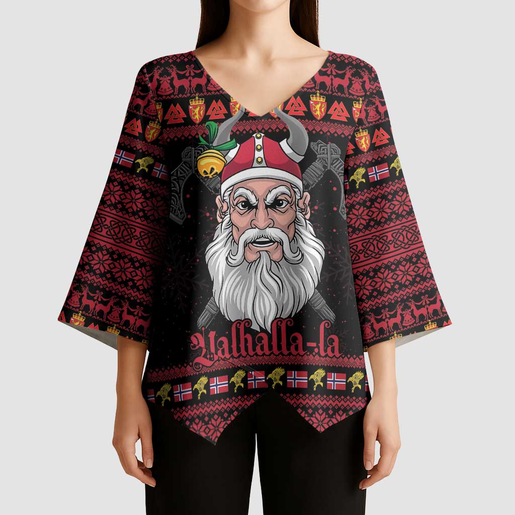 Norway Christmas Kimono Sleeve Blouse Valhalla La La Viking Santa - Wonder Print Shop