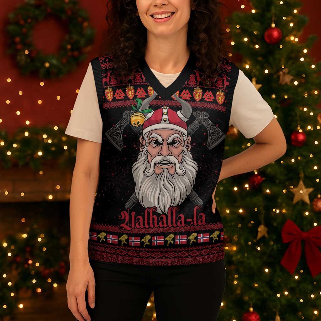 Norway Christmas Knitted V-Neck Vest Valhalla La La Viking Santa - Wonder Print Shop
