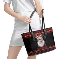 Norway Christmas Leather Tote Bag Valhalla La La Viking Santa - Wonder Print Shop