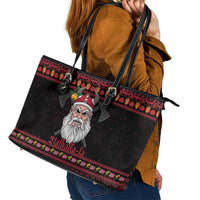 Norway Christmas Leather Tote Bag Valhalla La La Viking Santa - Wonder Print Shop