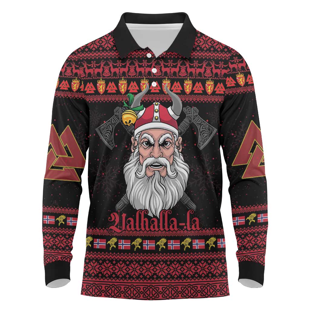 Norway Christmas Long Sleeve Polo Shirt Valhalla La La Viking Santa - Wonder Print Shop