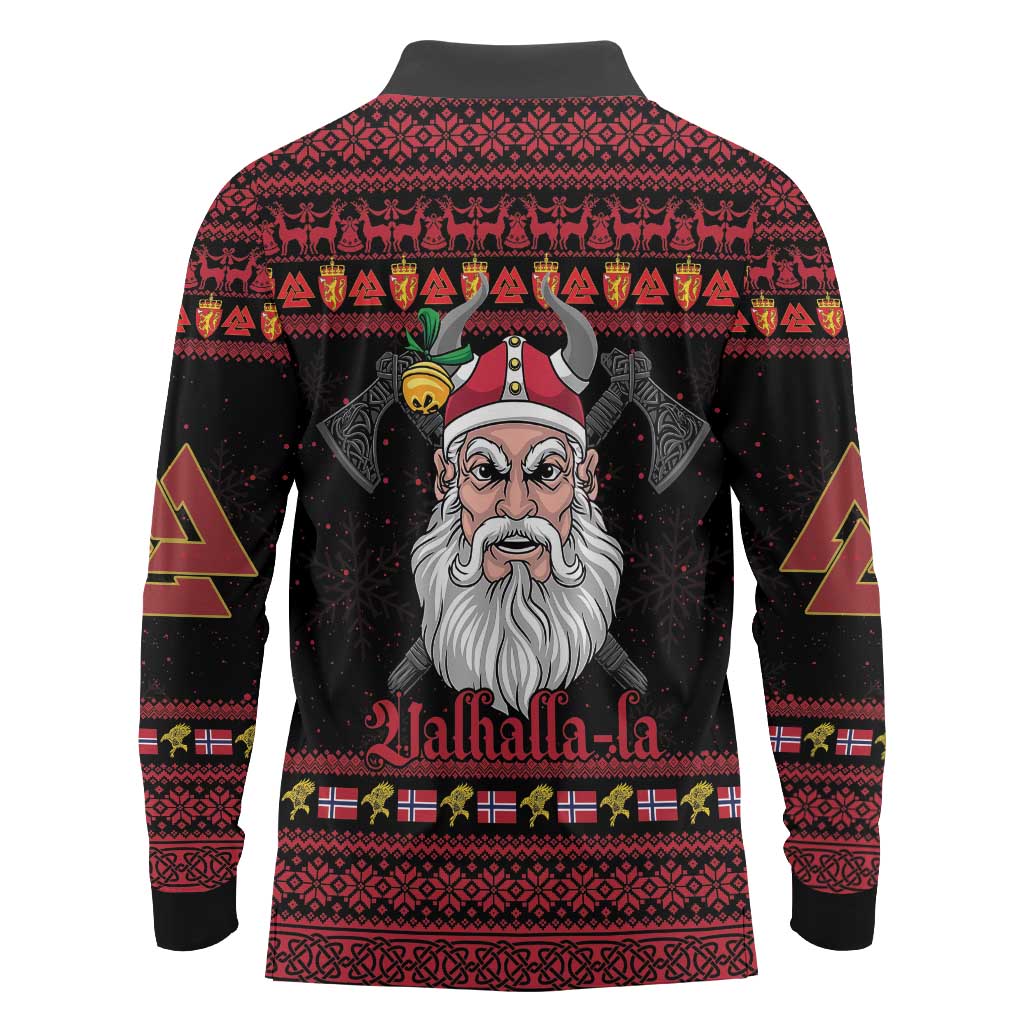 Norway Christmas Long Sleeve Polo Shirt Valhalla La La Viking Santa - Wonder Print Shop