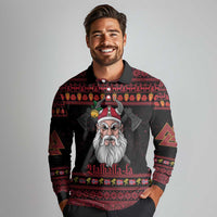Norway Christmas Long Sleeve Polo Shirt Valhalla La La Viking Santa - Wonder Print Shop