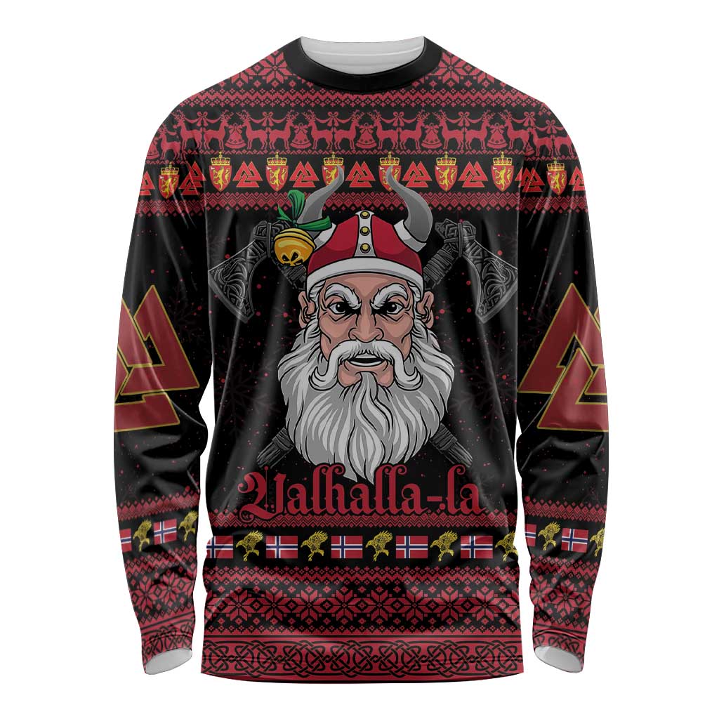 Norway Christmas Long Sleeve Shirt Valhalla La La Viking Santa - Wonder Print Shop