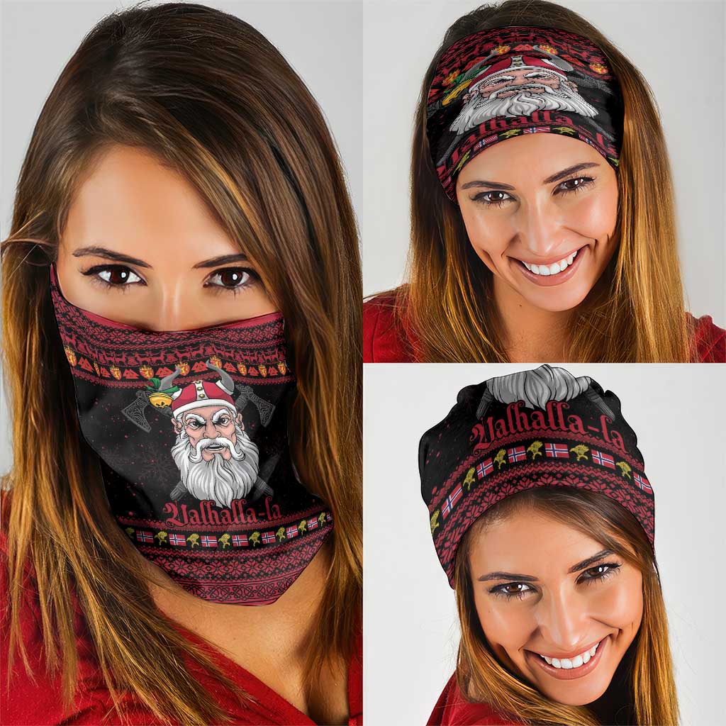Norway Christmas Neck Gaiter Valhalla La La Viking Santa - Wonder Print Shop