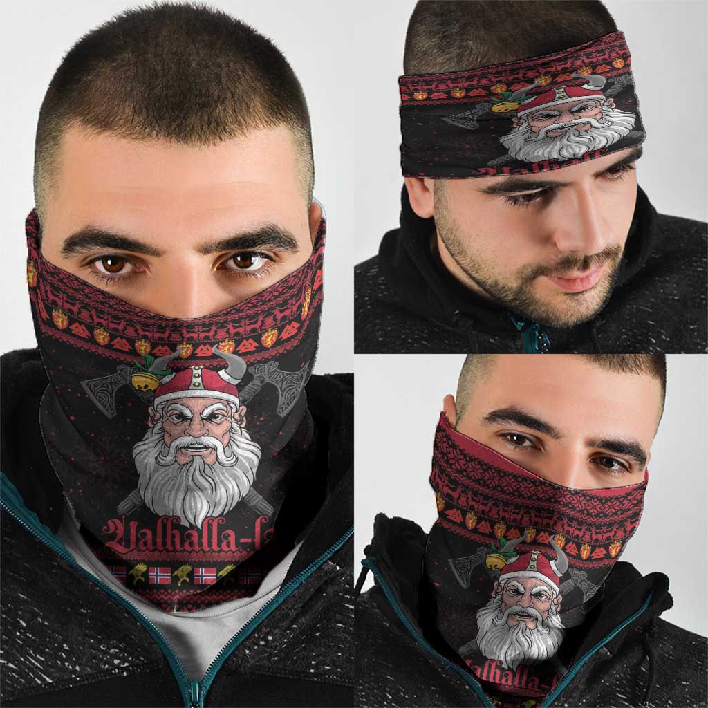Norway Christmas Neck Gaiter Valhalla La La Viking Santa - Wonder Print Shop
