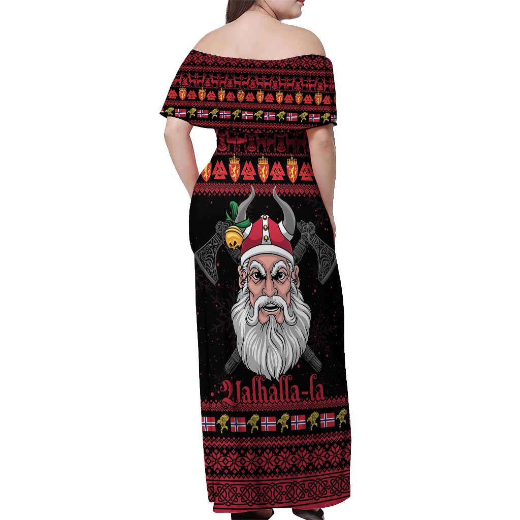 Norway Christmas Off Shoulder Maxi Dress Valhalla La La Viking Santa - Wonder Print Shop