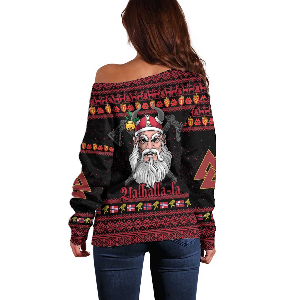 Norway Christmas Off Shoulder Sweater Valhalla La La Viking Santa - Wonder Print Shop