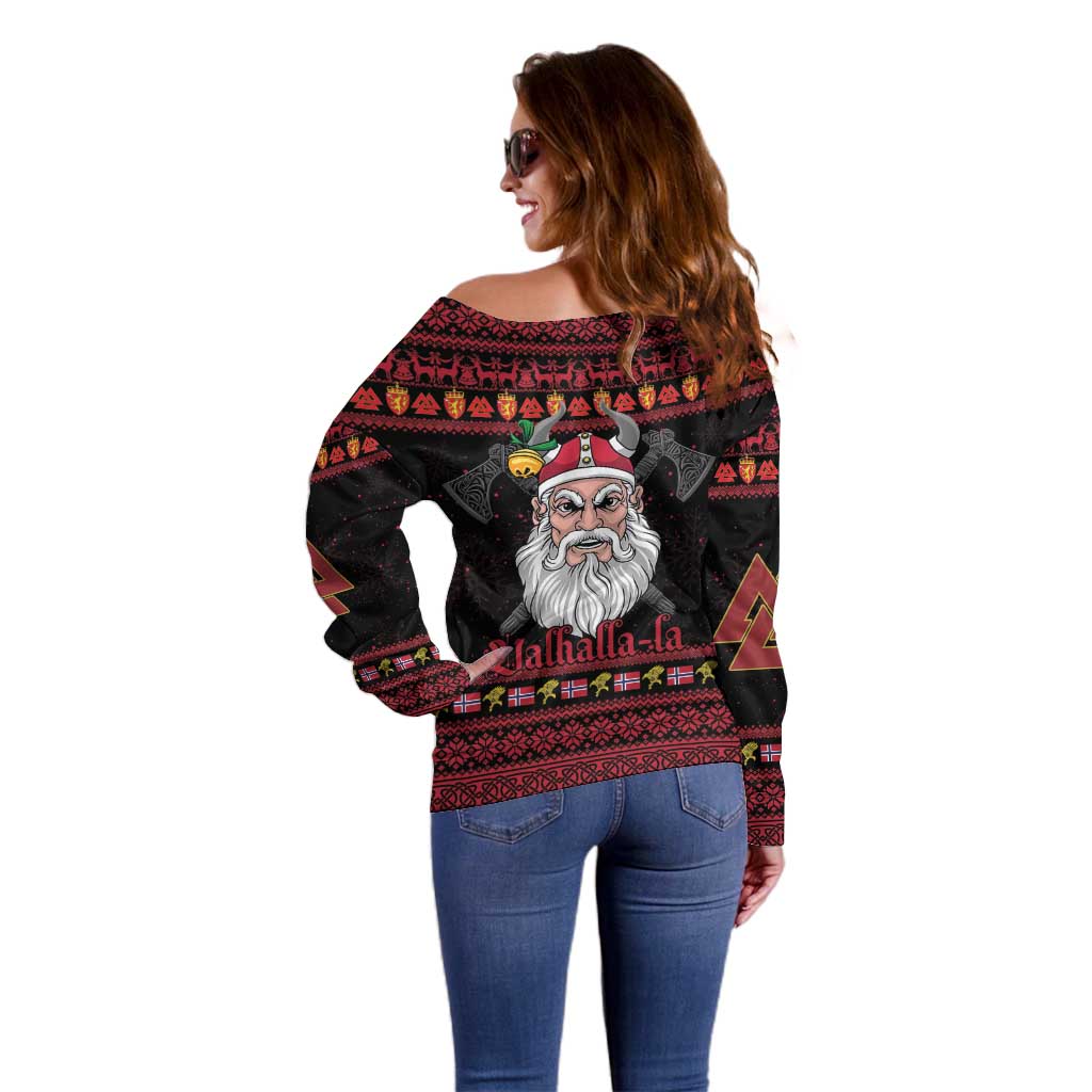 Norway Christmas Off Shoulder Sweater Valhalla La La Viking Santa - Wonder Print Shop