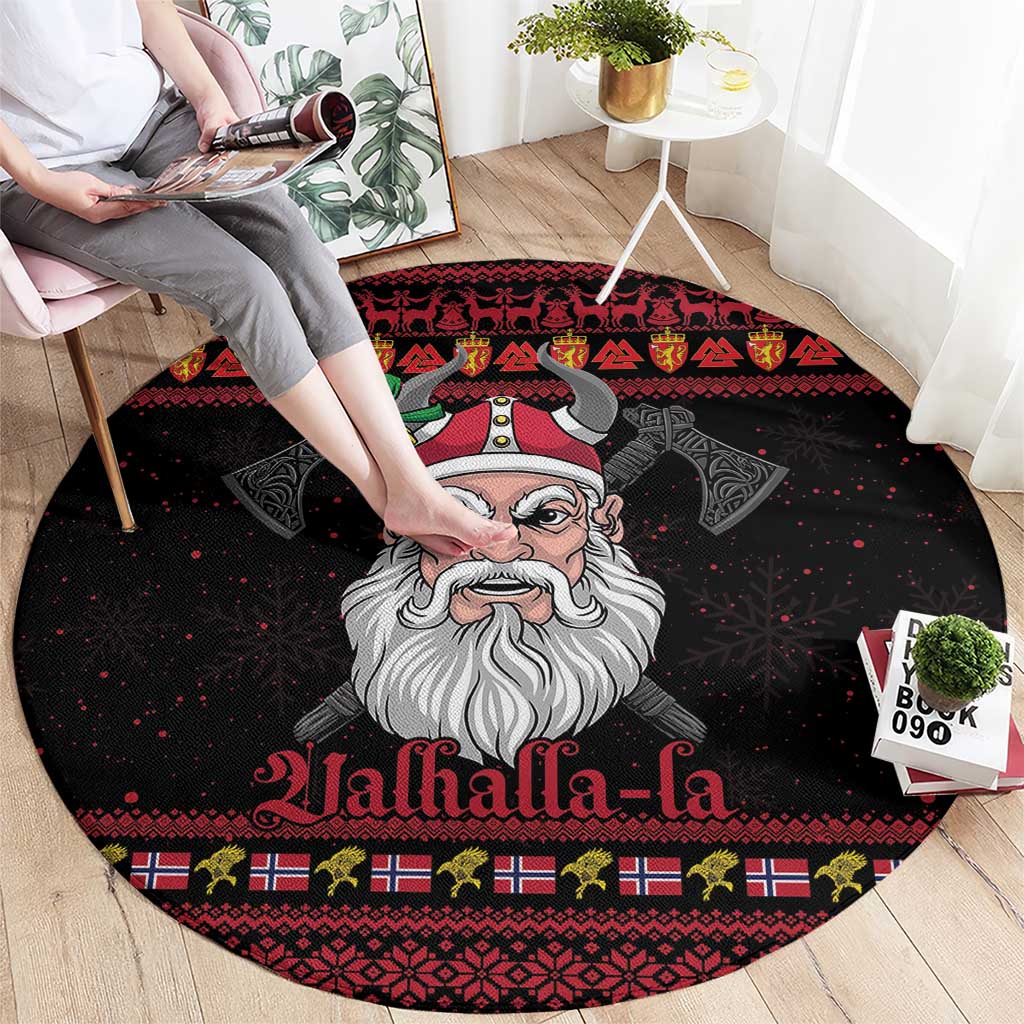 Norway Christmas Round Carpet Valhalla La La Viking Santa - Wonder Print Shop