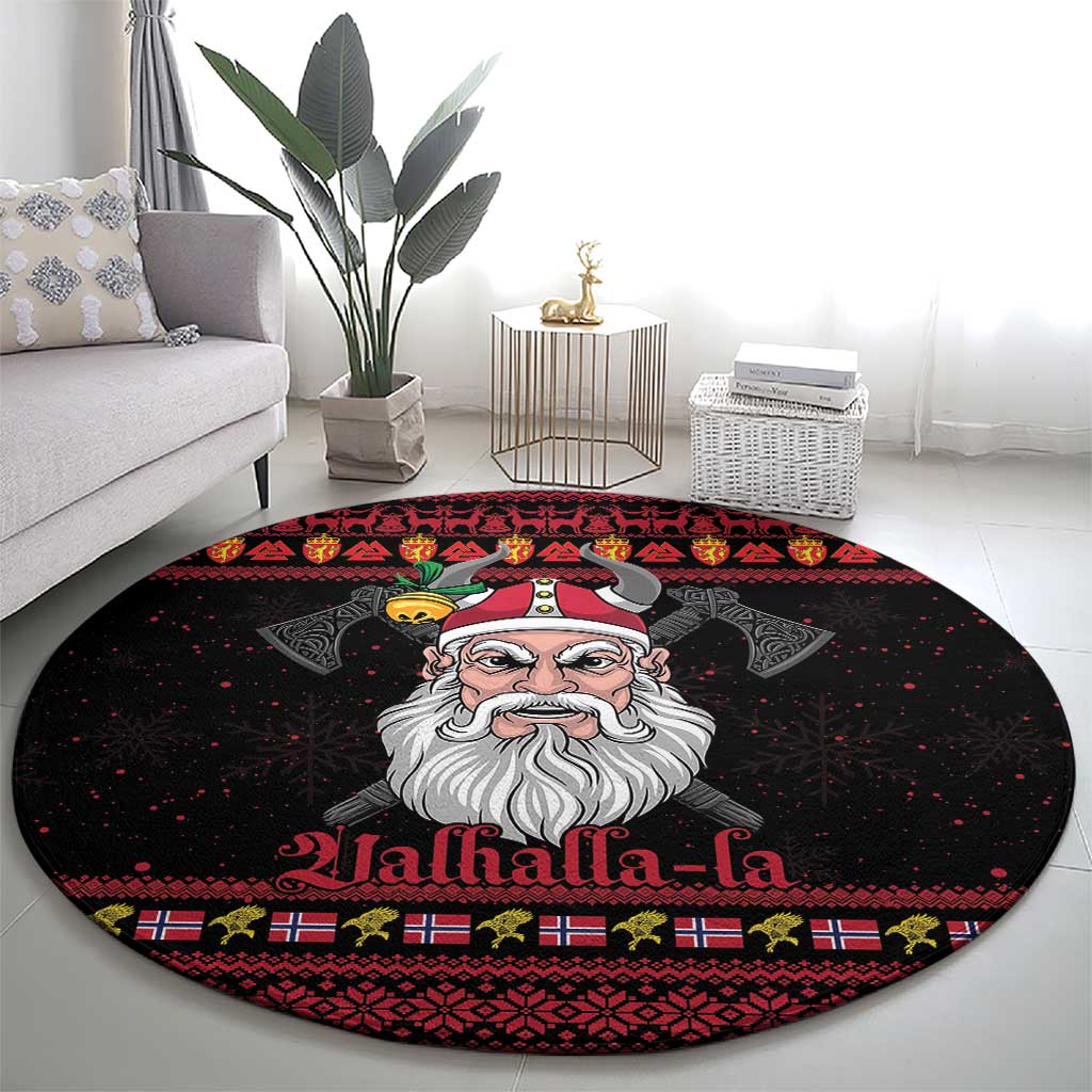 Norway Christmas Round Carpet Valhalla La La Viking Santa - Wonder Print Shop