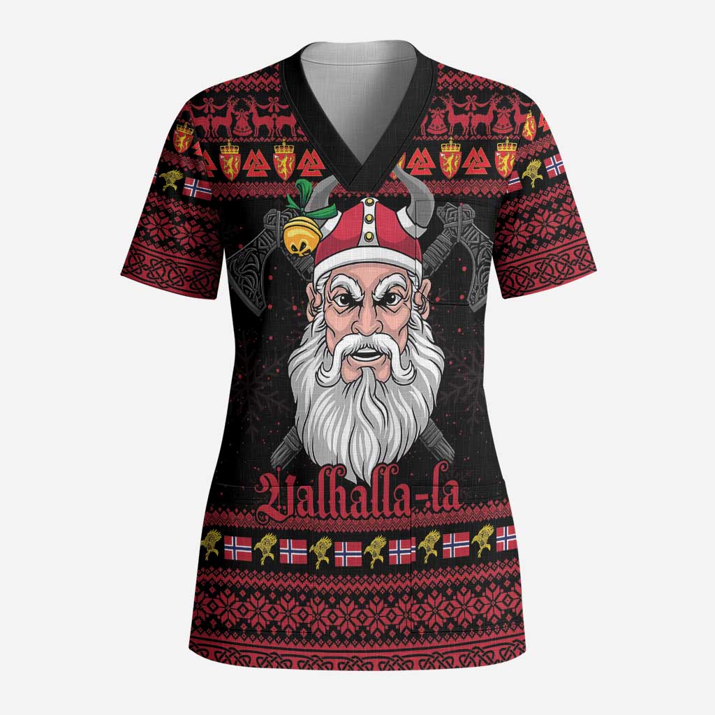 Norway Christmas Scrub Top Valhalla La La Viking Santa - Wonder Print Shop