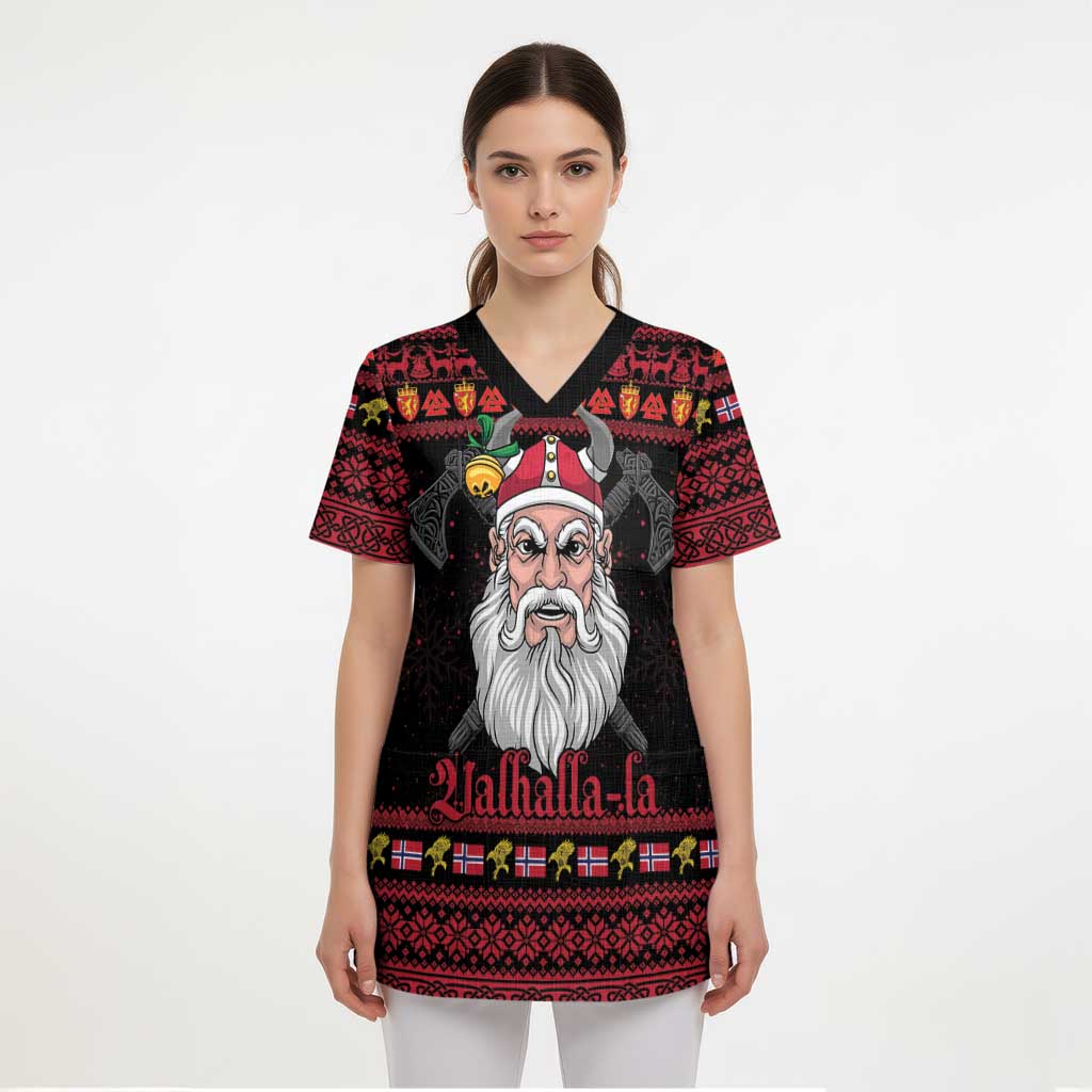 Norway Christmas Scrub Top Valhalla La La Viking Santa - Wonder Print Shop