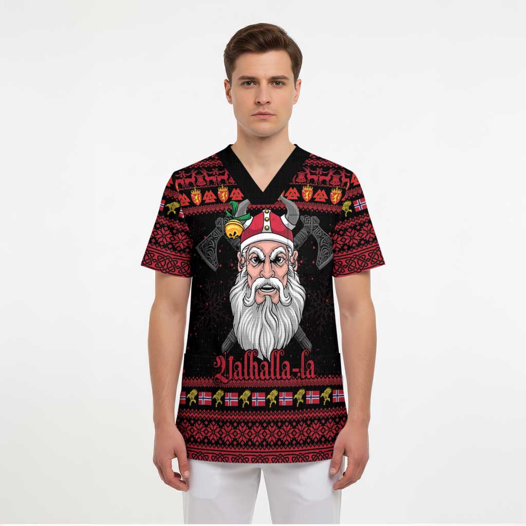 Norway Christmas Scrub Top Valhalla La La Viking Santa - Wonder Print Shop