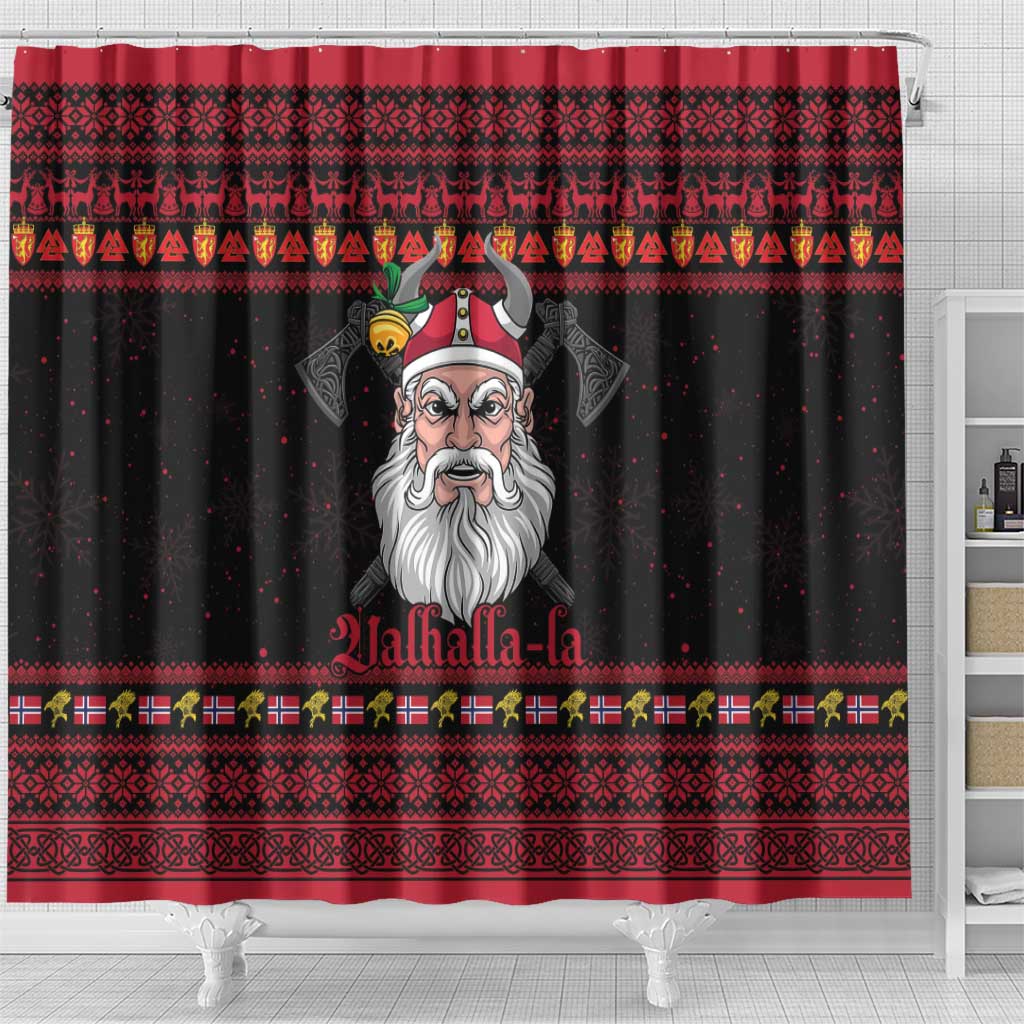 Norway Christmas Shower Curtain Valhalla La La Viking Santa - Wonder Print Shop