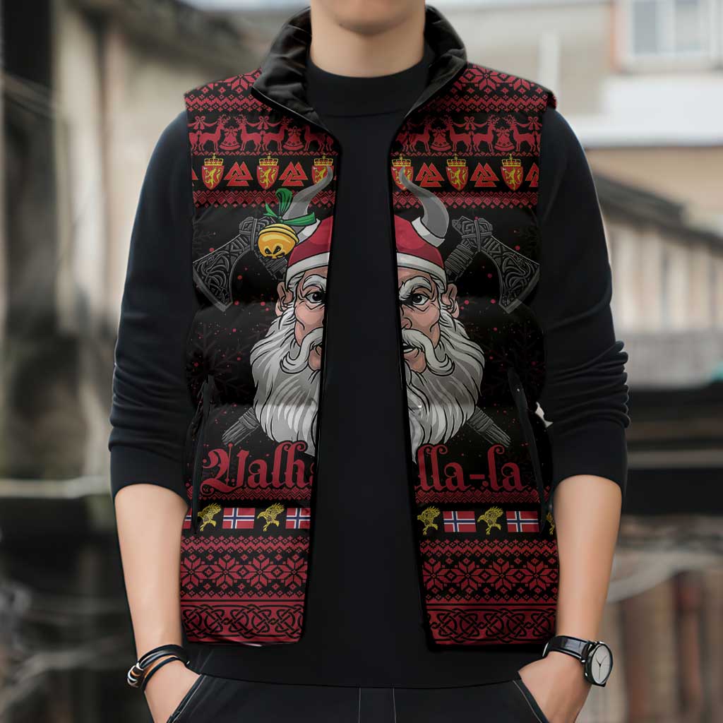 Norway Christmas Sleeveless Puffer Jacket Valhalla La La Viking Santa - Wonder Print Shop