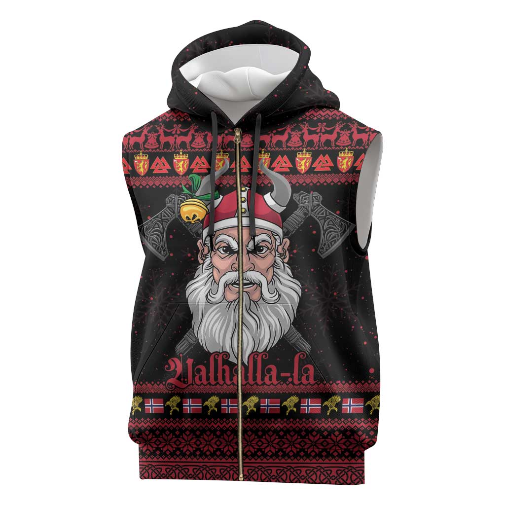 Norway Christmas Sleeveless Zip Hoodie Valhalla La La Viking Santa - Wonder Print Shop