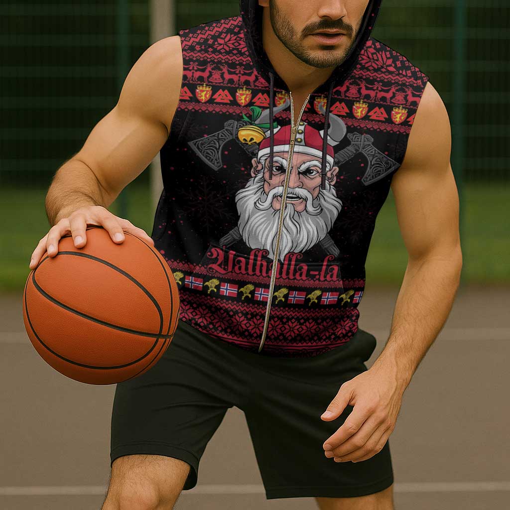 Norway Christmas Sleeveless Zip Hoodie Valhalla La La Viking Santa - Wonder Print Shop