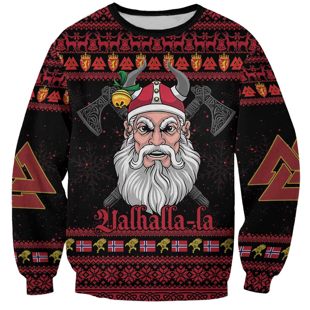 Norway Christmas Sweatshirt Valhalla La La Viking Santa - Wonder Print Shop