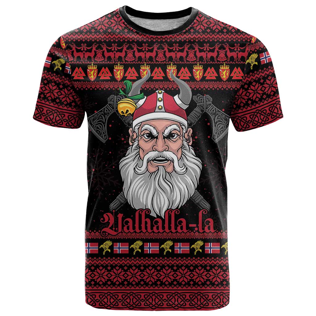 Norway Christmas T Shirt Valhalla La La Viking Santa - Wonder Print Shop