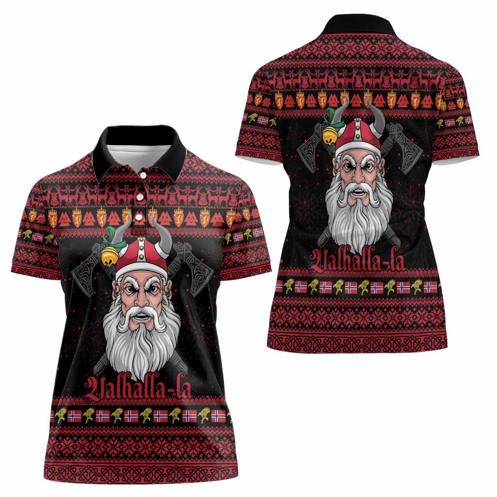 Norway Christmas Women Polo Shirt Valhalla La La Viking Santa - Wonder Print Shop