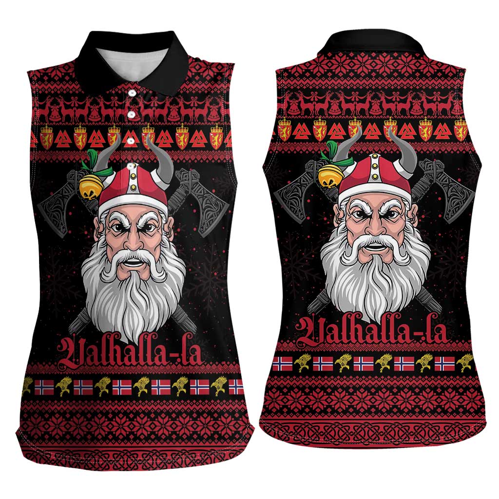 Norway Christmas Women Sleeveless Polo Shirt Valhalla La La Viking Santa - Wonder Print Shop