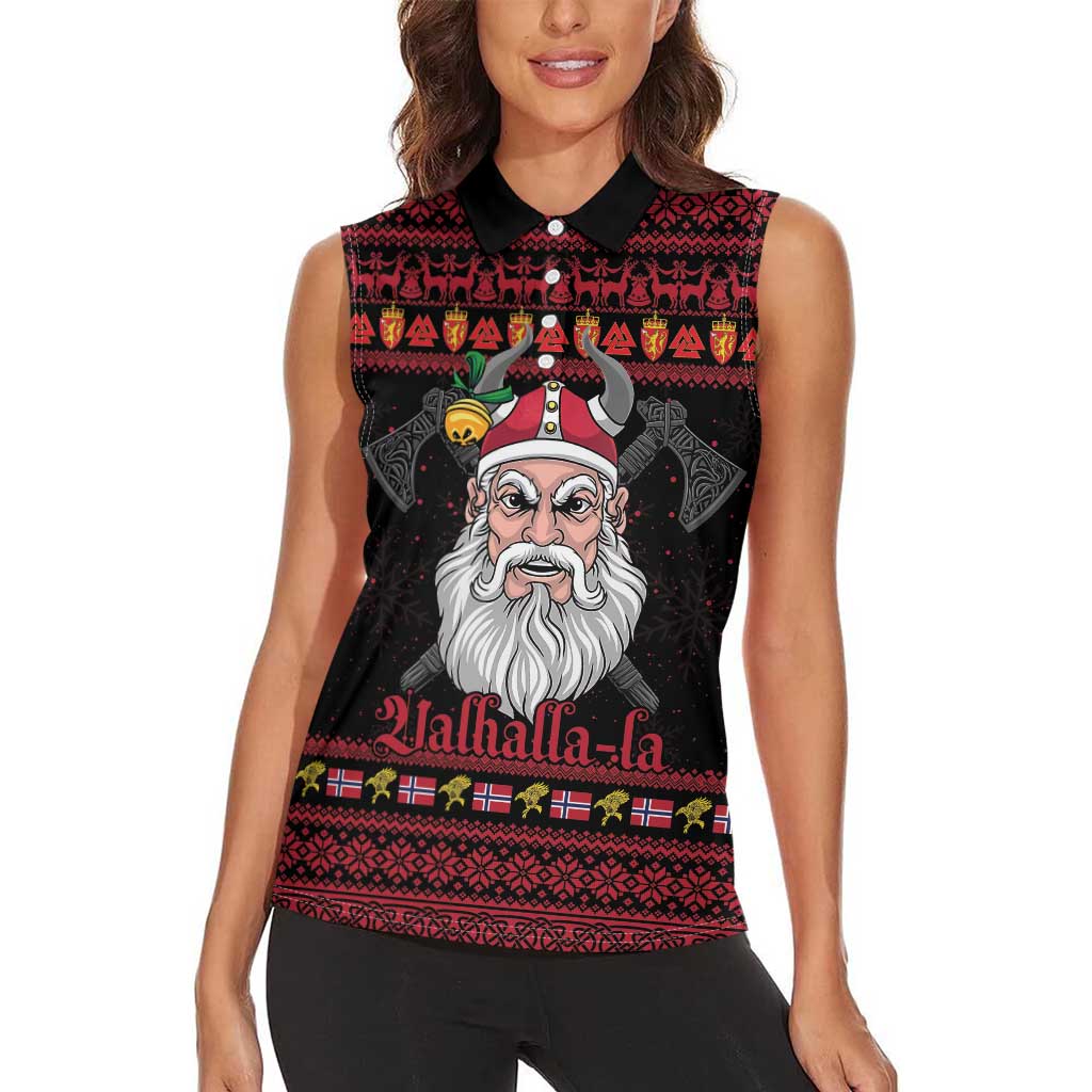 Norway Christmas Women Sleeveless Polo Shirt Valhalla La La Viking Santa - Wonder Print Shop