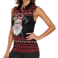 Norway Christmas Women Sleeveless Polo Shirt Valhalla La La Viking Santa - Wonder Print Shop