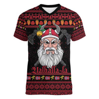 Norway Christmas Women V-Neck T-Shirt Valhalla La La Viking Santa - Wonder Print Shop