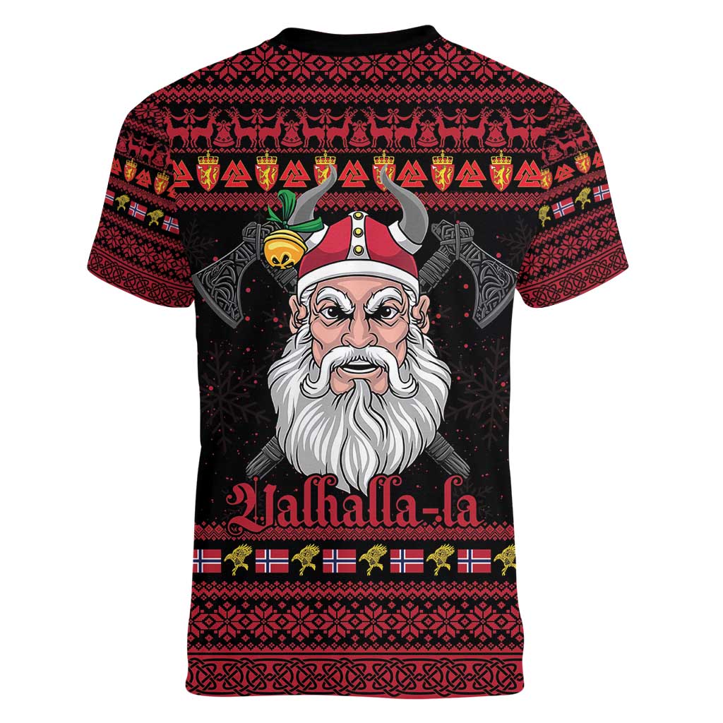 Norway Christmas Women V-Neck T-Shirt Valhalla La La Viking Santa - Wonder Print Shop