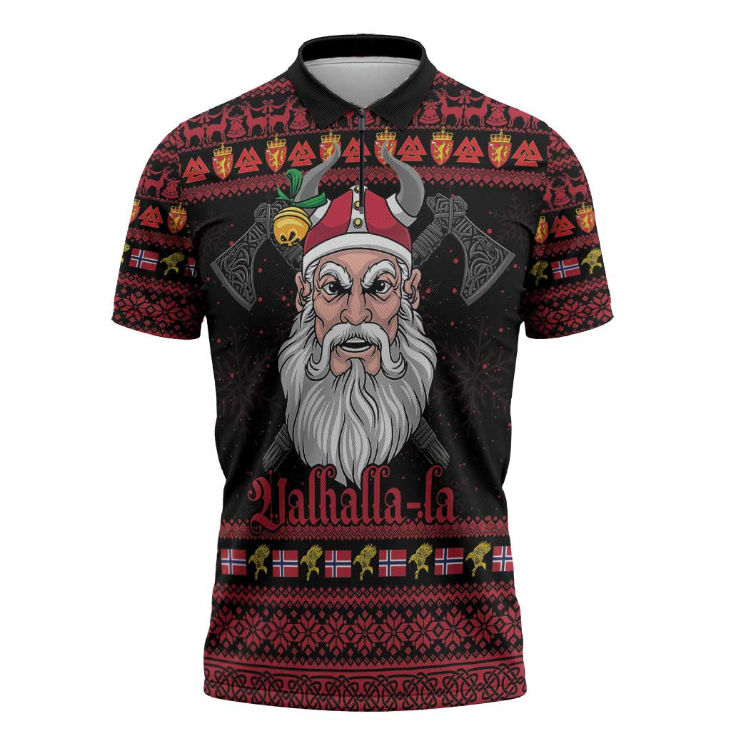 Norway Christmas Zipper Polo Shirt Valhalla La La Viking Santa - Wonder Print Shop