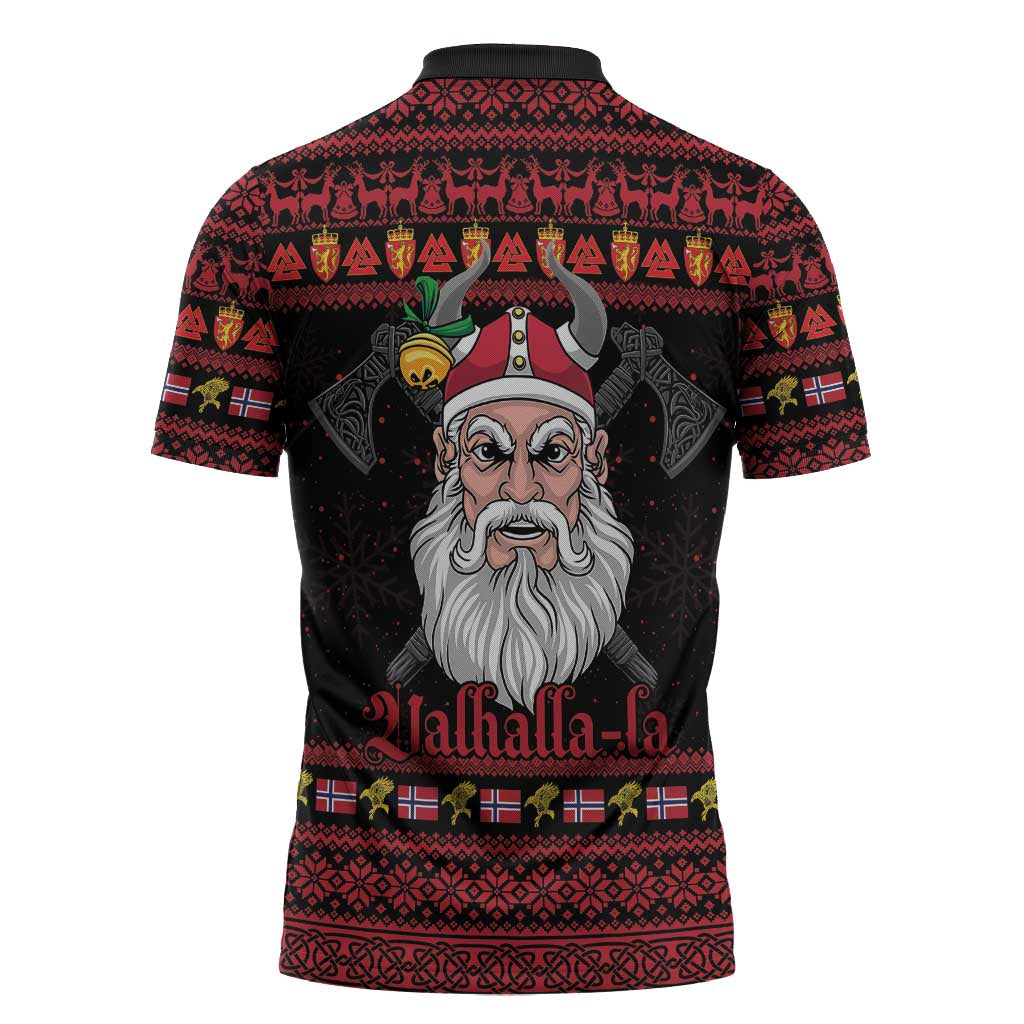 Norway Christmas Zipper Polo Shirt Valhalla La La Viking Santa - Wonder Print Shop