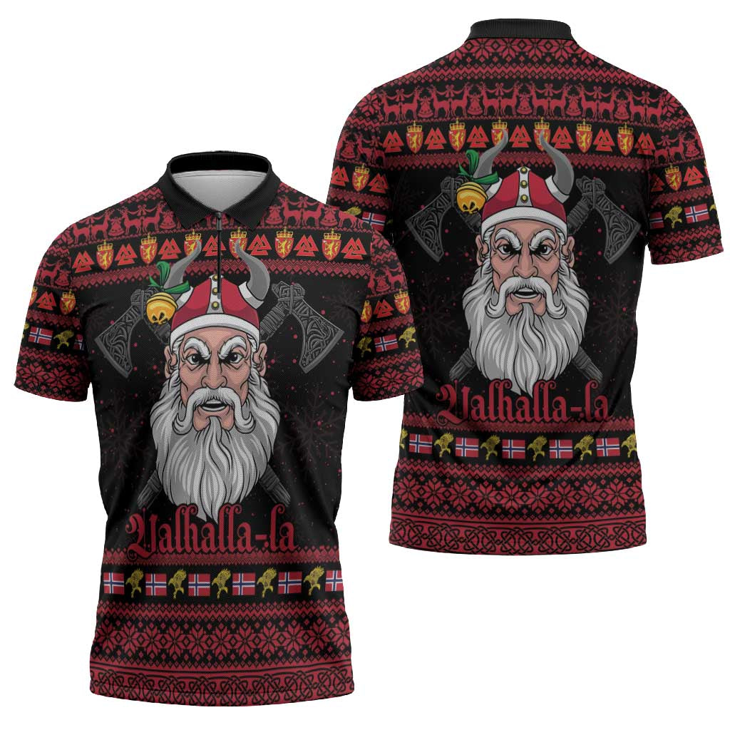Norway Christmas Zipper Polo Shirt Valhalla La La Viking Santa - Wonder Print Shop