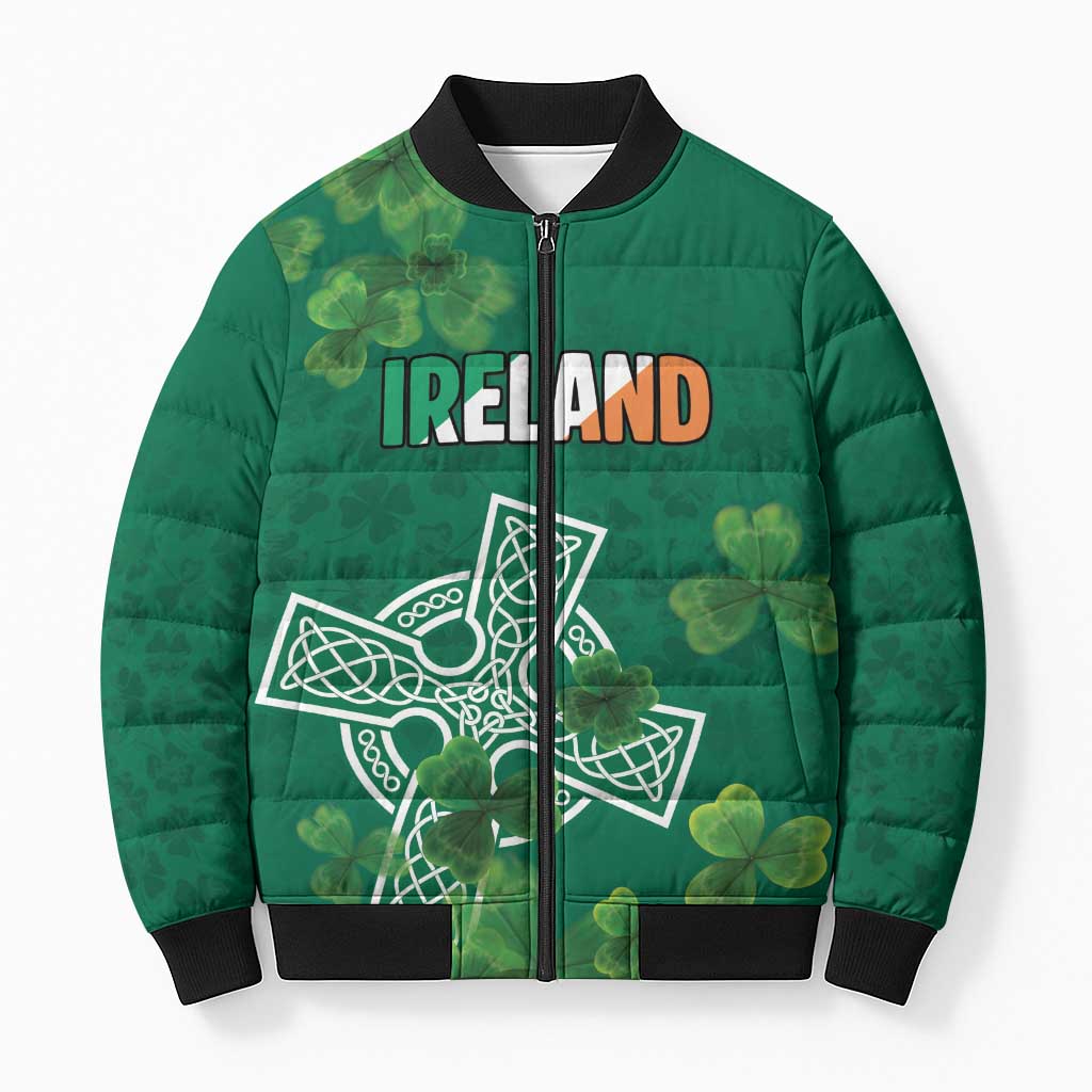 Ireland Cross Celtic Personalized Bomber Puffer Jacket Irish Pride Shamrock - Wonder Print Shop