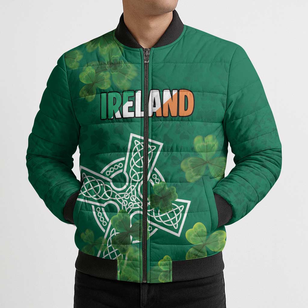 Ireland Cross Celtic Personalized Bomber Puffer Jacket Irish Pride Shamrock - Wonder Print Shop