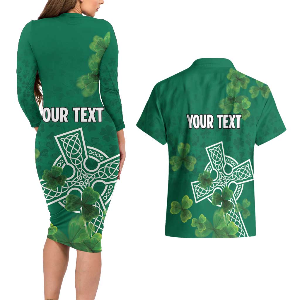 Ireland Cross Celtic Personalized Couples Matching Long Sleeve Bodycon Dress and Hawaiian Shirt Irish Pride Shamrock - Wonder Print Shop
