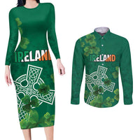 Ireland Cross Celtic Personalized Couples Matching Long Sleeve Bodycon Dress and Long Sleeve Button Shirt Irish Pride Shamrock - Wonder Print Shop