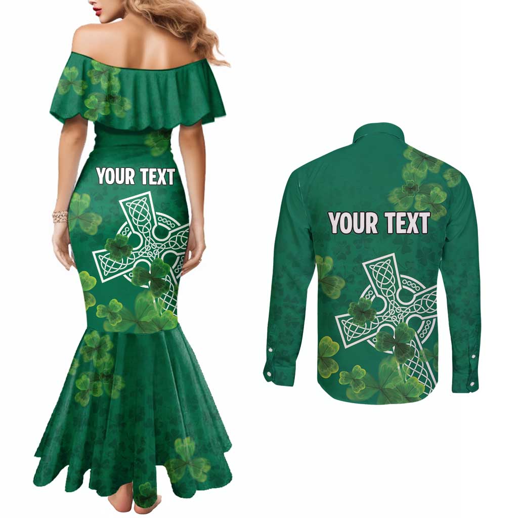 Ireland Cross Celtic Personalized Couples Matching Mermaid Dress and Long Sleeve Button Shirt Irish Pride Shamrock - Wonder Print Shop