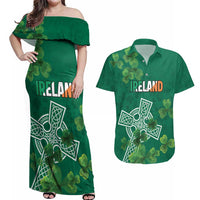 Ireland Cross Celtic Personalized Couples Matching Off Shoulder Maxi Dress and Hawaiian Shirt Irish Pride Shamrock - Wonder Print Shop