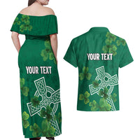 Ireland Cross Celtic Personalized Couples Matching Off Shoulder Maxi Dress and Hawaiian Shirt Irish Pride Shamrock - Wonder Print Shop