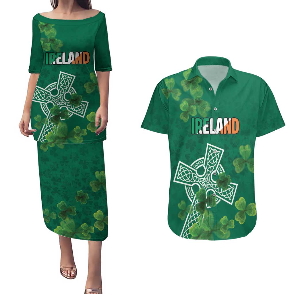 Ireland Cross Celtic Personalized Couples Matching Puletasi and Hawaiian Shirt Irish Pride Shamrock - Wonder Print Shop
