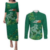 Ireland Cross Celtic Personalized Couples Matching Puletasi and Long Sleeve Button Shirt Irish Pride Shamrock - Wonder Print Shop