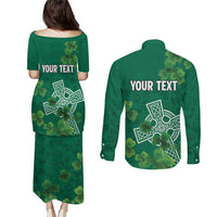 Ireland Cross Celtic Personalized Couples Matching Puletasi and Long Sleeve Button Shirt Irish Pride Shamrock - Wonder Print Shop