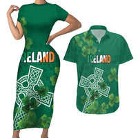 Ireland Cross Celtic Personalized Couples Matching Short Sleeve Bodycon Dress and Hawaiian Shirt Irish Pride Shamrock - Wonder Print Shop