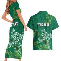 Ireland Cross Celtic Personalized Couples Matching Short Sleeve Bodycon Dress and Hawaiian Shirt Irish Pride Shamrock - Wonder Print Shop
