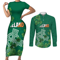 Ireland Cross Celtic Personalized Couples Matching Short Sleeve Bodycon Dress and Long Sleeve Button Shirt Irish Pride Shamrock - Wonder Print Shop