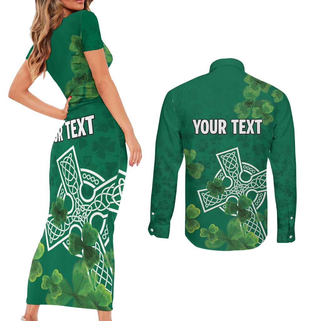 Ireland Cross Celtic Personalized Couples Matching Short Sleeve Bodycon Dress and Long Sleeve Button Shirt Irish Pride Shamrock - Wonder Print Shop