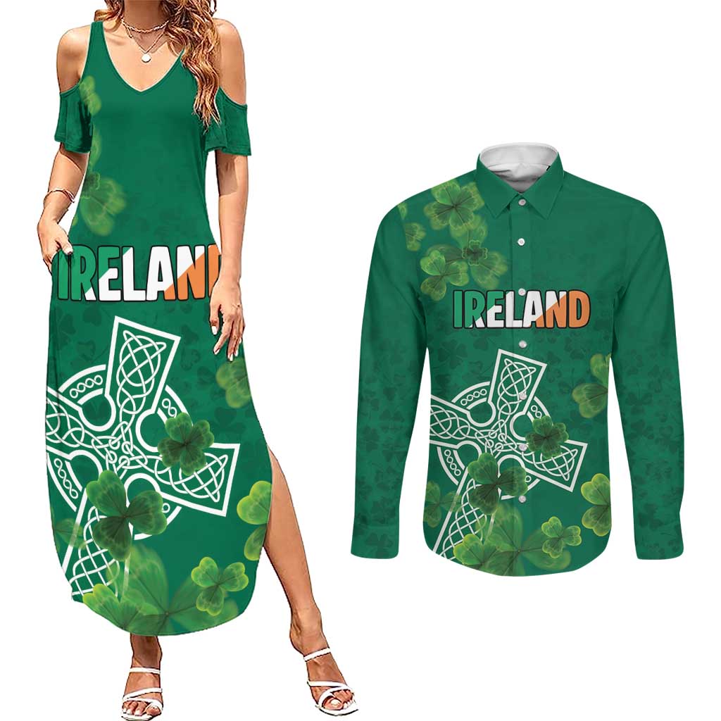 Ireland Cross Celtic Personalized Couples Matching Summer Maxi Dress and Long Sleeve Button Shirt Irish Pride Shamrock - Wonder Print Shop