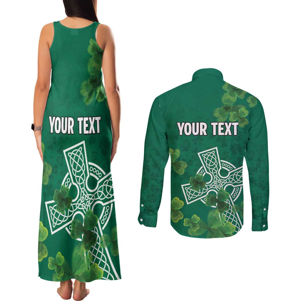 Ireland Cross Celtic Personalized Couples Matching Tank Maxi Dress and Long Sleeve Button Shirt Irish Pride Shamrock - Wonder Print Shop