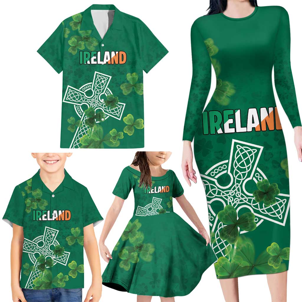 Ireland Cross Celtic Personalized Family Matching Long Sleeve Bodycon Dress and Hawaiian Shirt Irish Pride Shamrock - Wonder Print Shop